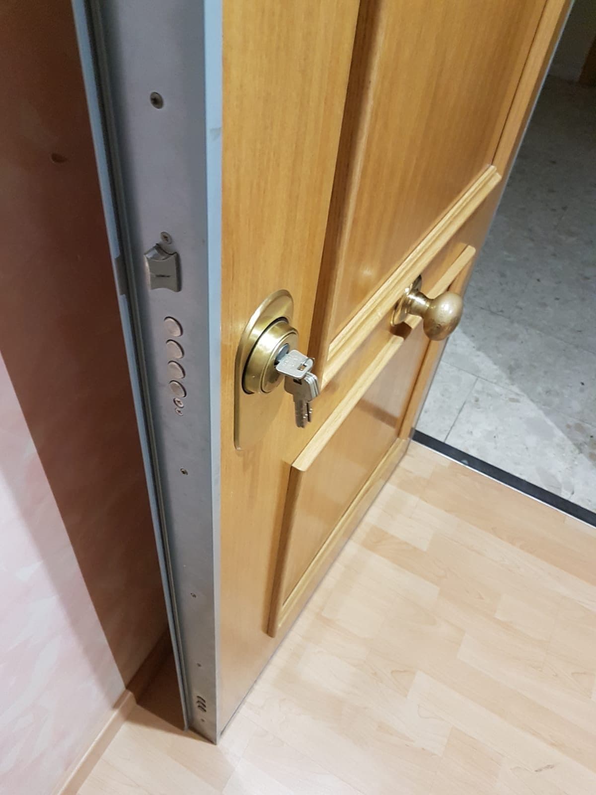 Canto de una puerta blindada con los bulones de cierre